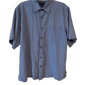 Toscano 100% Silk Blue Patterned short sleeve Men's Button up Shirt Size M